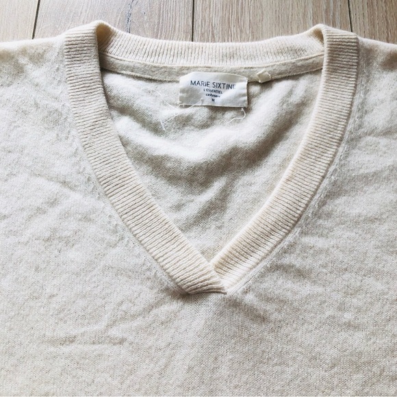 French Brand Marie Sixtine 100% Cashmere V Neck Sweater in Cream Size M - Picture 6 of 11